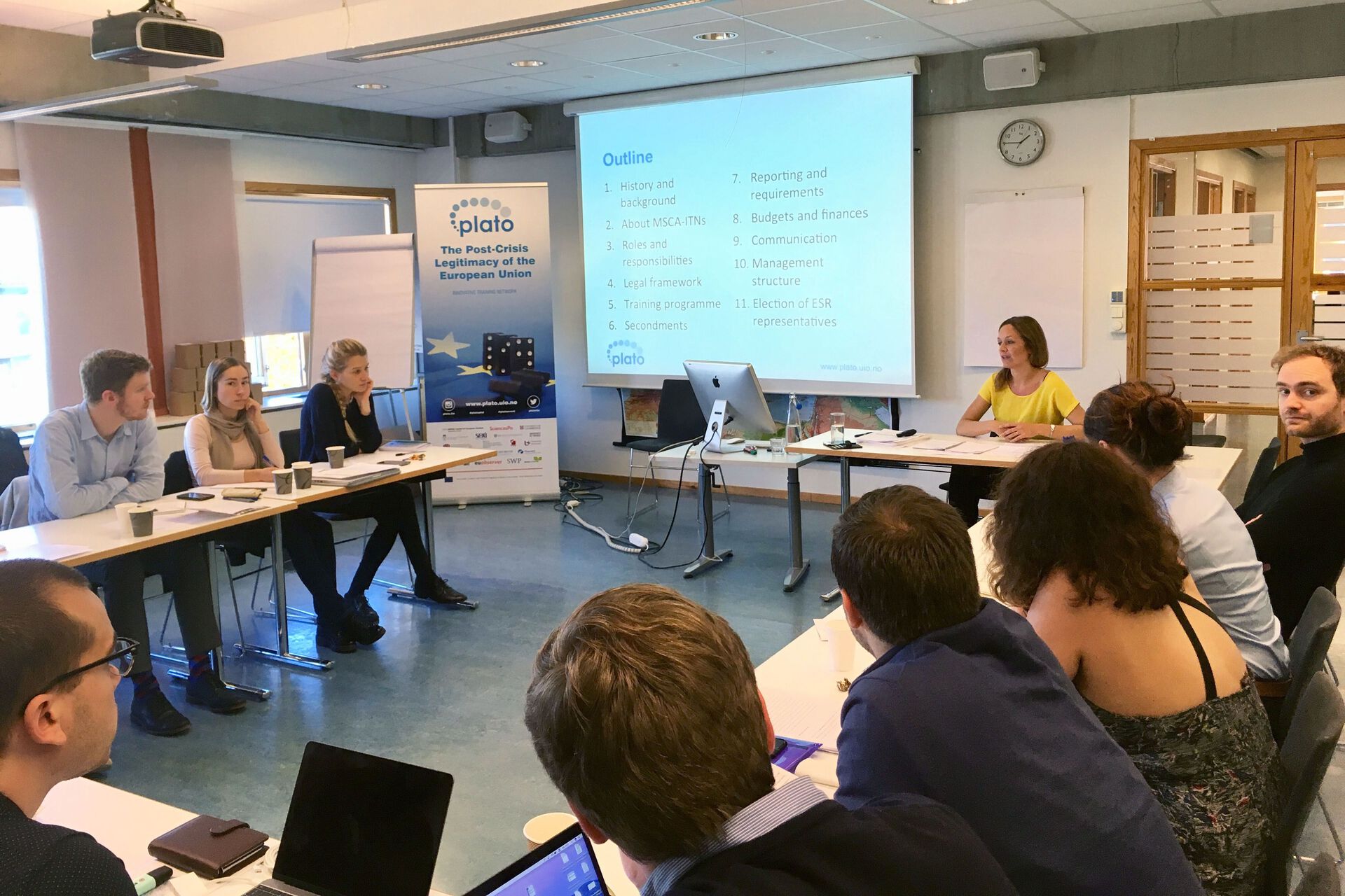Project manager Marit Eldholm informs the PhDs about their rights and obligations as Marie Skłodowska-Curie fellows