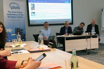 Supervisors Peter Bursens, Chris Lord, Dirk De Bièvre, and Ramses Wessel provided&amp;#160;tips and tricks on publishing journal articles during the academic writing and publishing workshop (photo: M. Eldholm, UiO)
