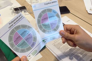 The PhDs were asked to pick their top three strengths as researchers, as well as three things they could develop further, by using Vitae&#39;s RDF cards (photo: M. Eldholm, UiO)